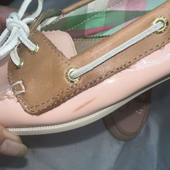 Sperry Topsider Women's Angel Fish Pink Patent Leather Plaid inside Boat zs 7.5 - Picture 10 of 14